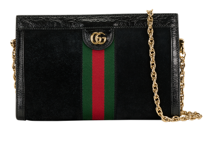 Ophidia Chain Shoulder Bag, &pound;450, Handbags, Black, Suede, Front view